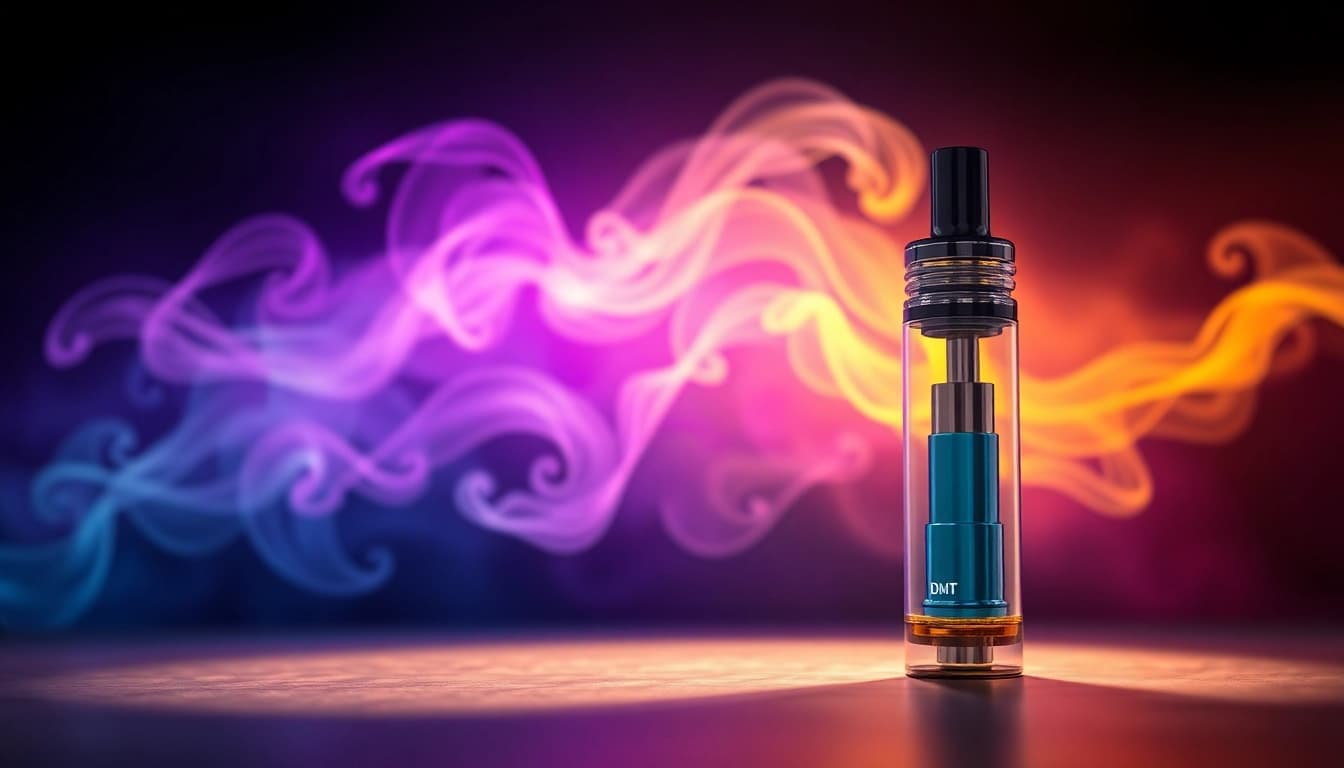 Buy DMT online with this captivating DMT vape cartridge in a vibrant, ethereal setting.