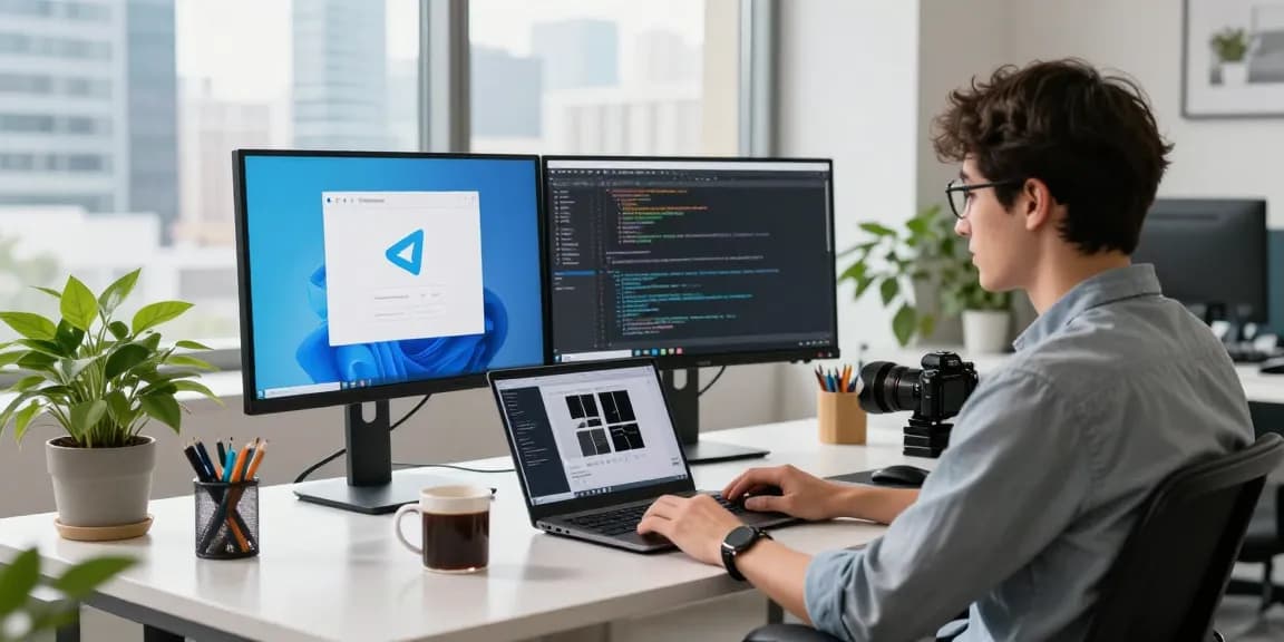 Discover Telegram Download in a modern workspace showcasing a developer's tech environment.