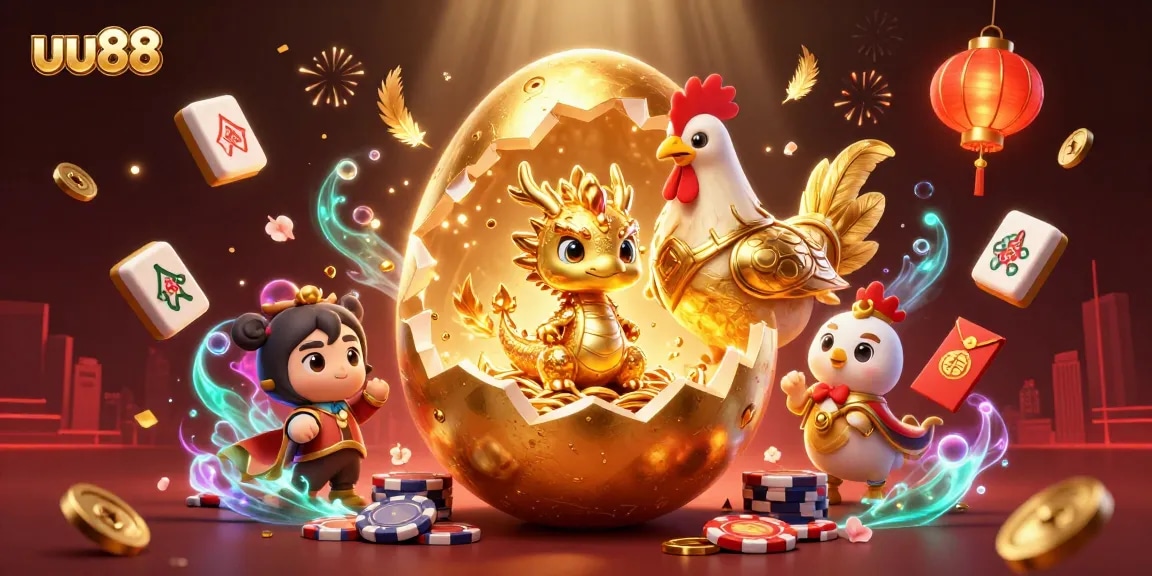 Experience thrilling wins with uu88 in a vibrant casino illustration featuring a golden dragon and poker elements.