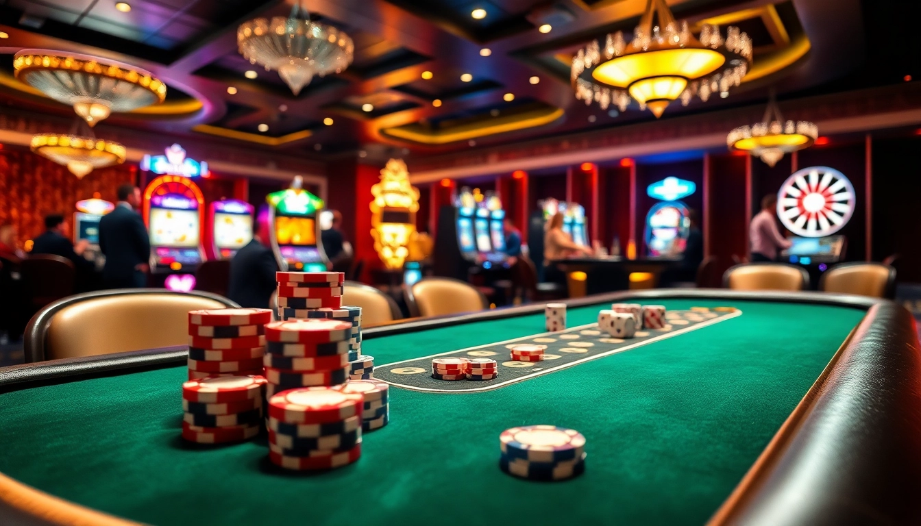 Engaging scene of players at 6623 Galaxy casino, enjoying poker and slot machines.