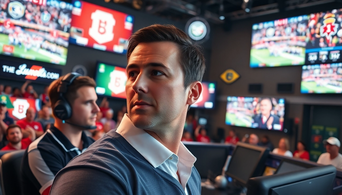 Engaging in sports broadcasting commentary amid an energizing studio environment.