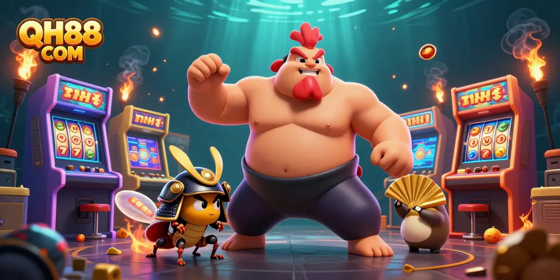 Engage in thrilling online action with QH88 COM, highlighted by vibrant slot reels and dynamic gaming visuals.