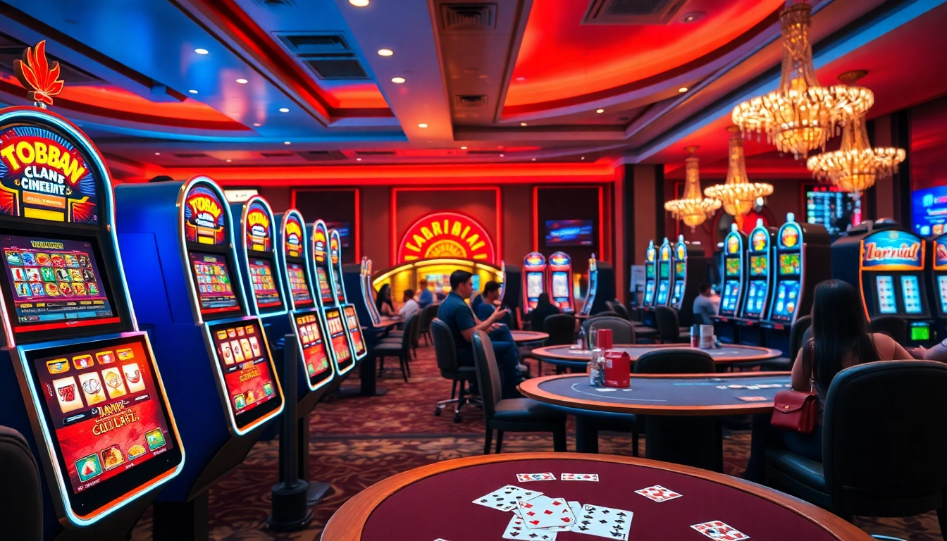 Nổ hũ ggwin slot machines showcasing vibrant gameplay and rewards in a luxurious casino setting.