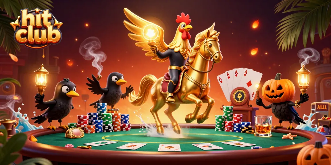 Experience the thrill of hit club gambling in this vibrant casino scene with golden rooster characters.
