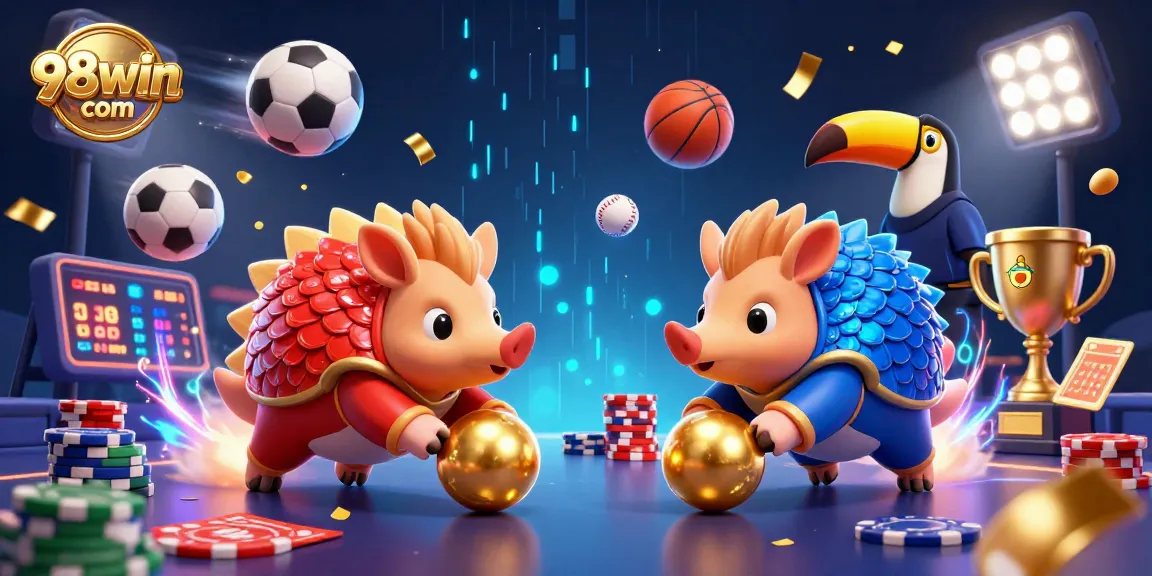 Experience the thrill at 98win com with dynamic pangolins engaging in a lively casino game.