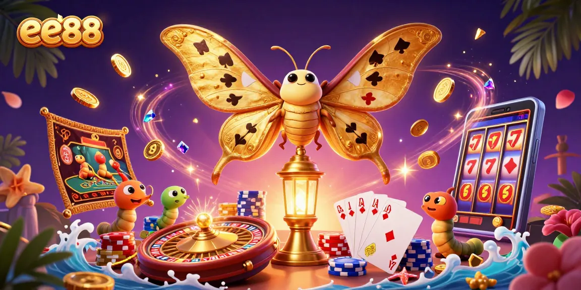 Win big with ee88 in this vibrant 3D casino scene featuring games and treasures.