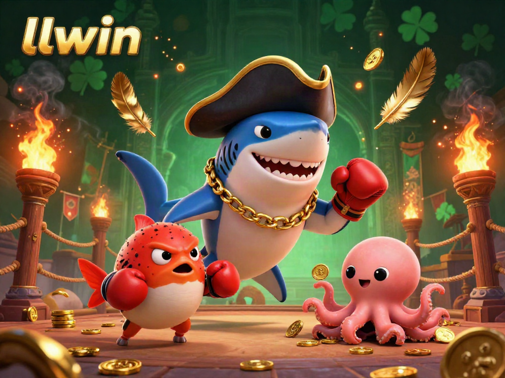 Experience the thrill of llwin with a pirate shark, pufferfish, and octopus in a vibrant casino scene.