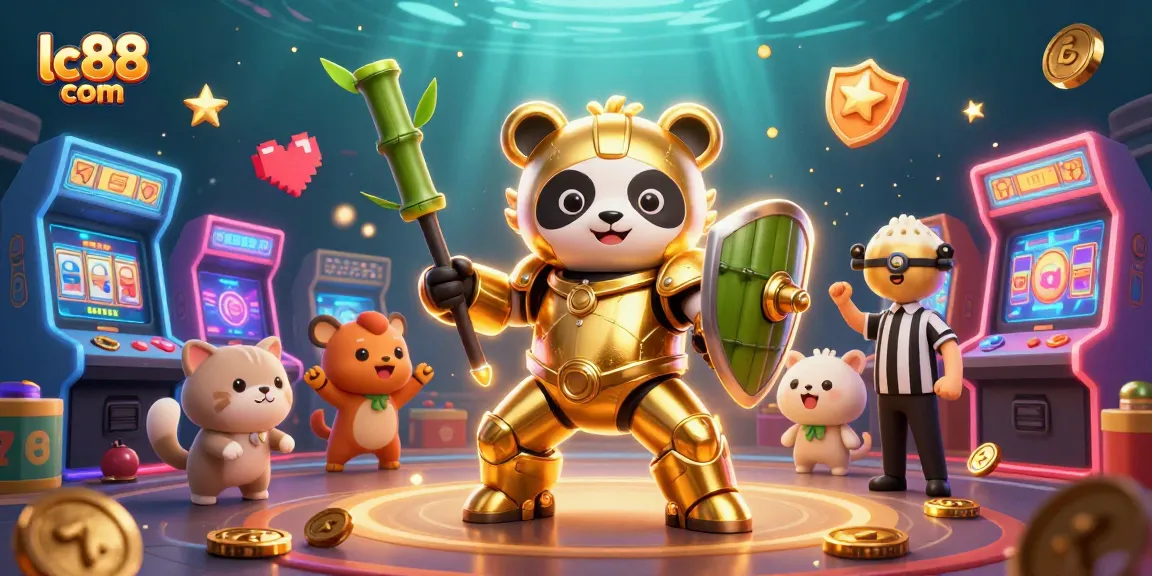 Experience thrilling gameplay with lc88 com while a golden panda battles in a vibrant, high-stakes casino arena.