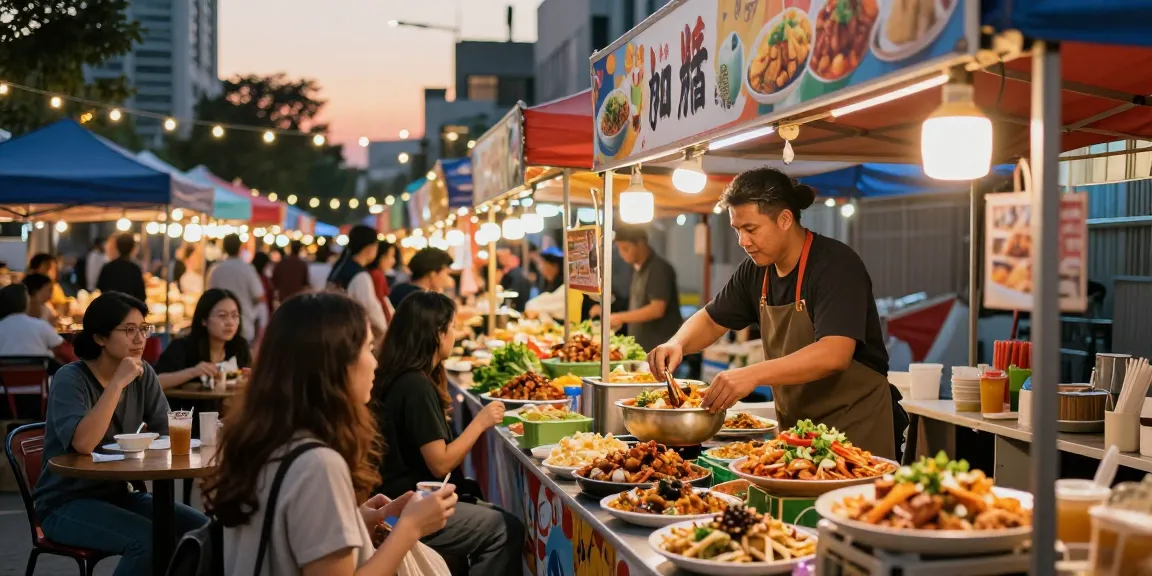 Exciting street food scene featuring rokok88 vendor serving unique dishes.