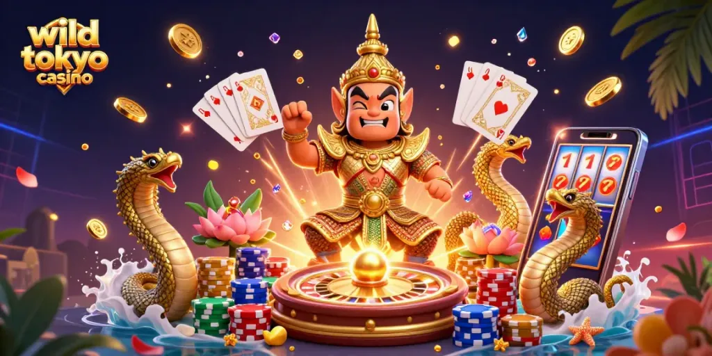 Experience the thrill at wild tokyo casino with vibrant 3D illustration showcasing exciting gaming elements.