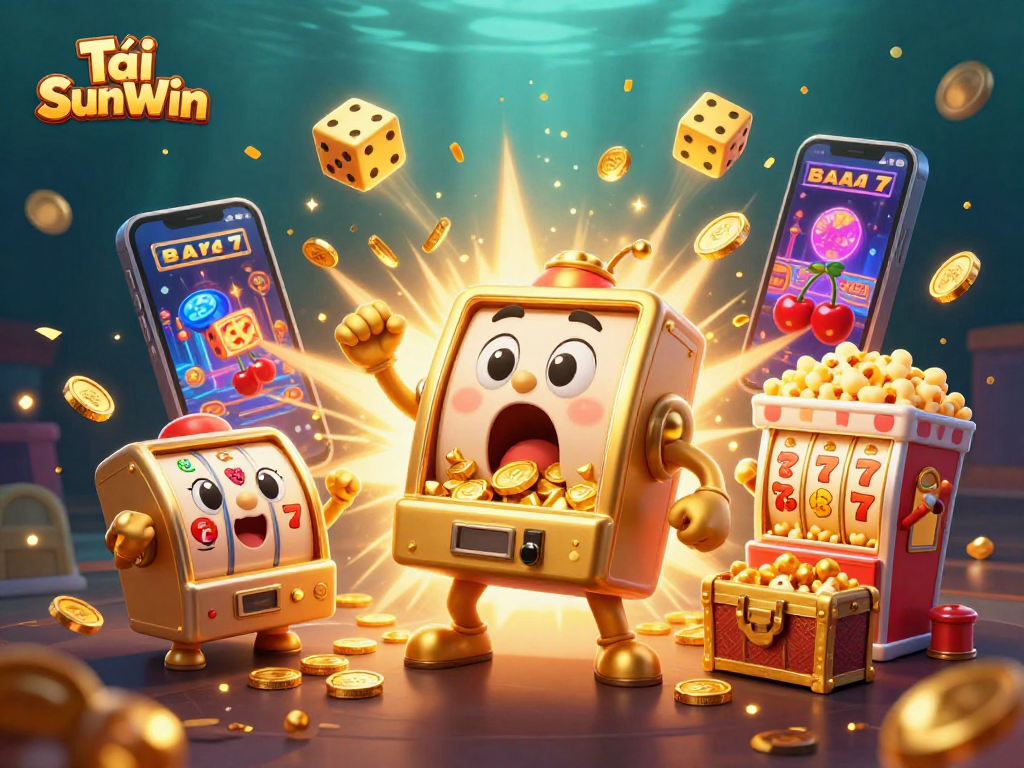 Play Tải SunWin seamlessly with golden slot machines and vibrant casino elements bursting with excitement.