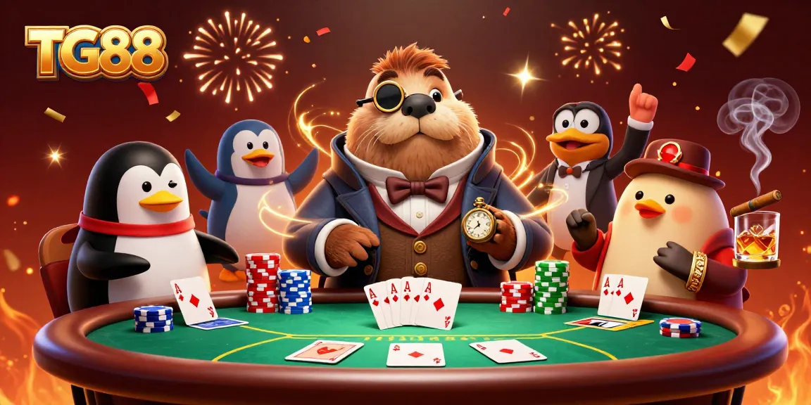 Experience thrilling poker action at TG88 with charming characters and vibrant casino elements.