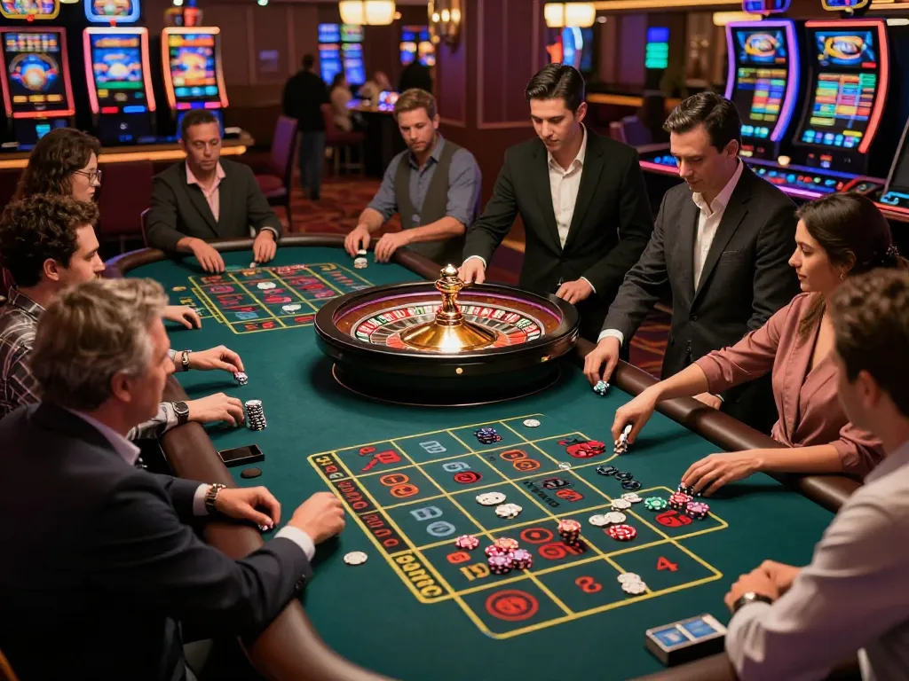 Players engaging at a roulette table, experiencing the thrill of tr88 casino gaming in a vibrant atmosphere.
