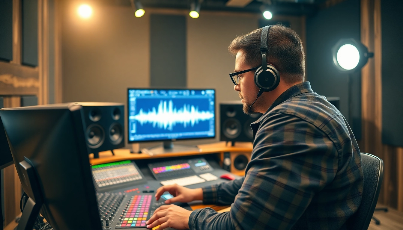 Enhance tracks with online audio mastering in a vibrant studio setting, showcasing creativity and professionalism.