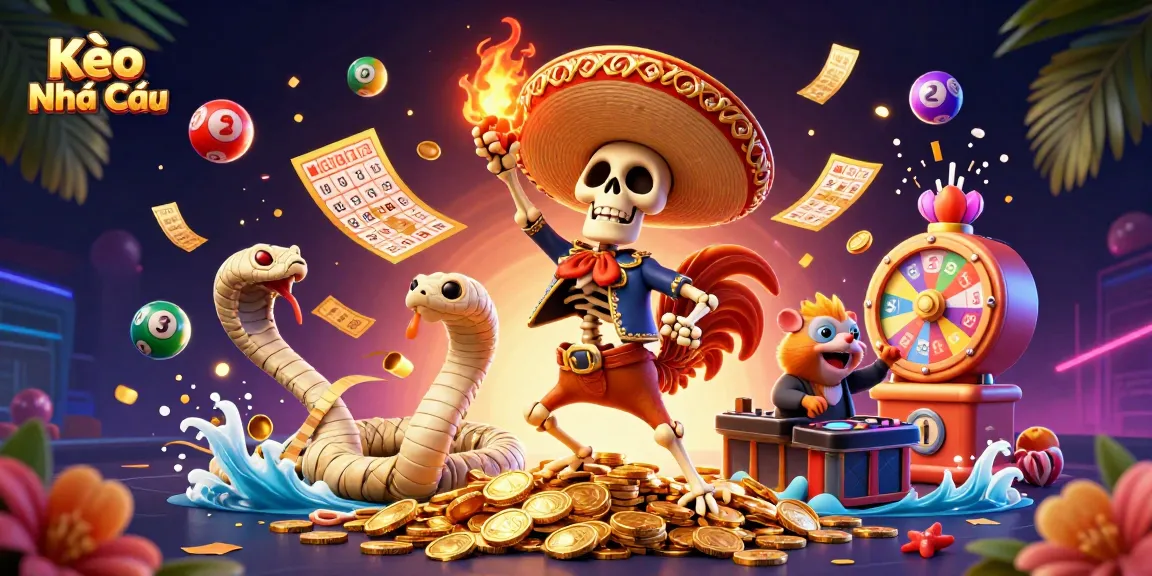 Engage with Kèo Nhà Cái through an energetic scene of a victory dance amid gold and dynamic gambling elements.