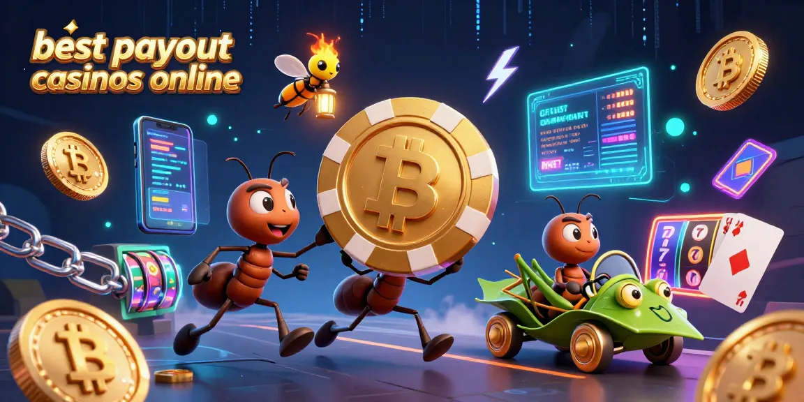 Experience the excitement of best payout casinos online with a heist-themed 3D illustration of ants and crypto elements.