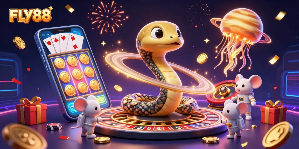 FLY88 brings excitement as mice bet on a cosmic roulette snake. Join the fun!