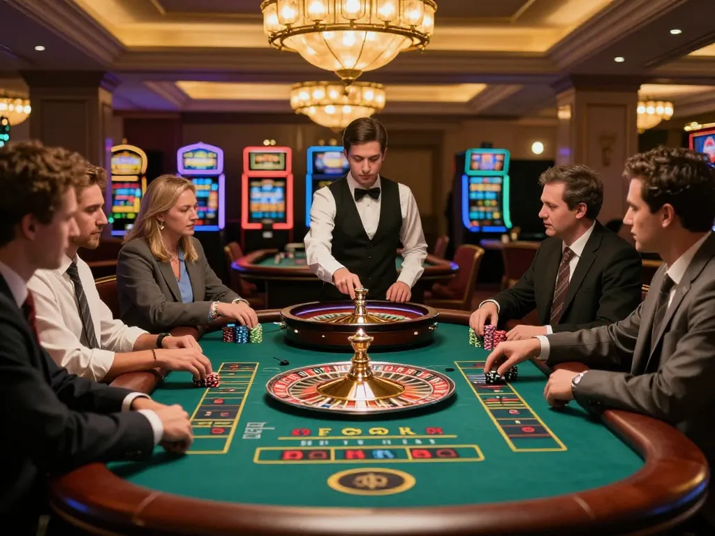Players engage in a thrilling roulette game at https://da88.navy/, exemplifying an upscale casino experience with anticipation.