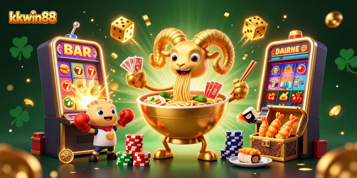 Engage with kkwin88 in a vibrant 3D casino scene featuring animated characters and thrilling game elements.