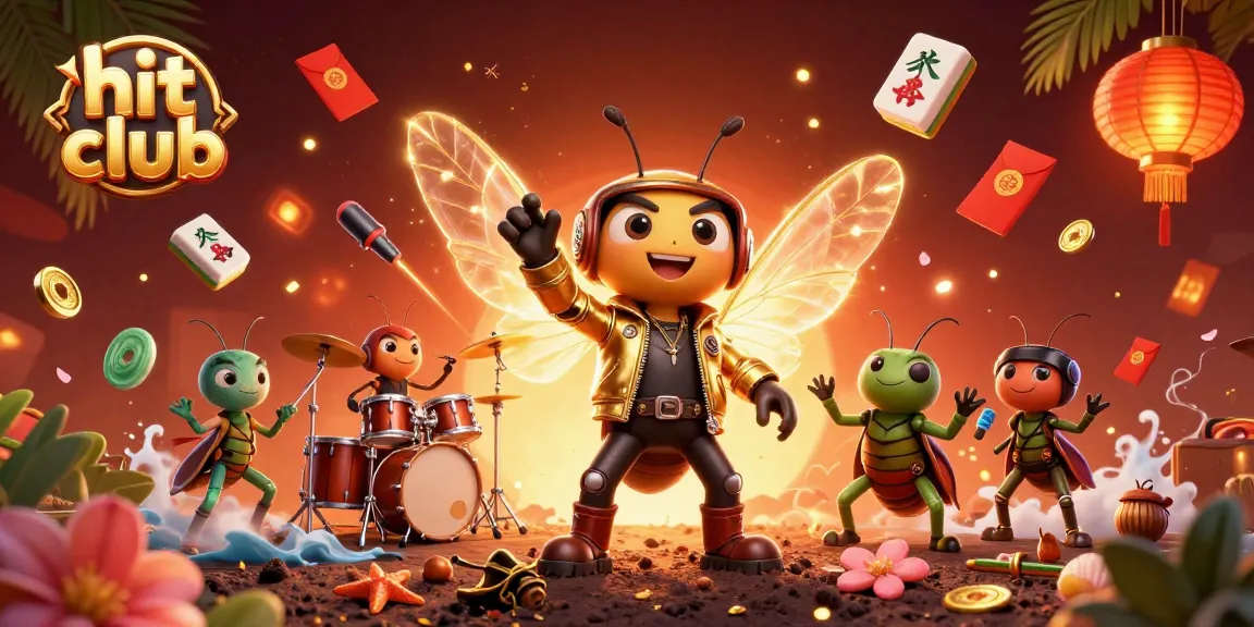 Engage with hit club - a vibrant 3D scene of a rockstar cicada at the casino