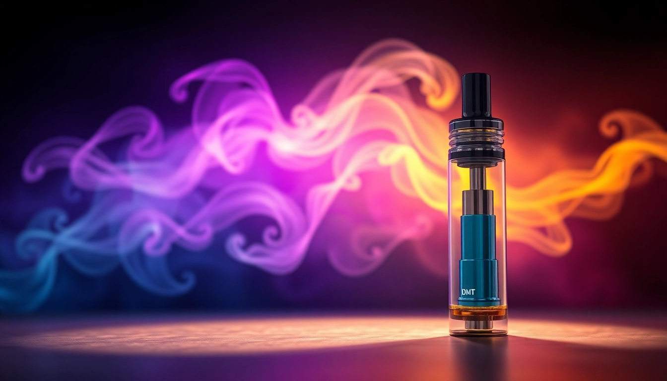 Buy DMT online with this captivating DMT vape cartridge in a vibrant, ethereal setting.