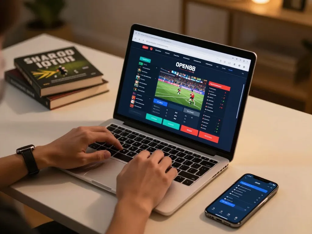 Engaging online sports betting experience using OPEN88 COM on a modern laptop.