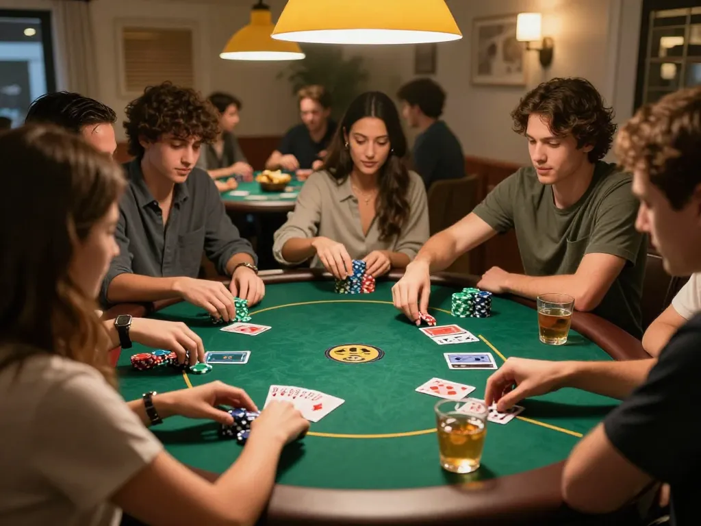 Savvy players strategizing leur game at a home poker night, enhancing skills in soi keo nha cai.