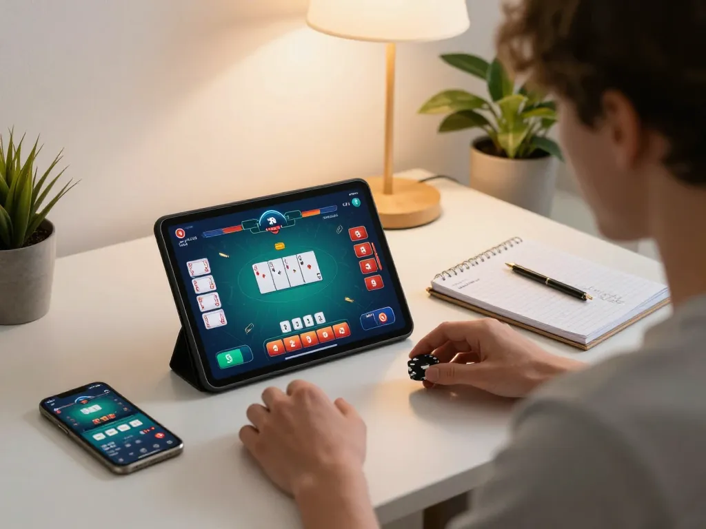 Engaging in online poker gameplay with sunwingo app, showcasing strategic betting environment