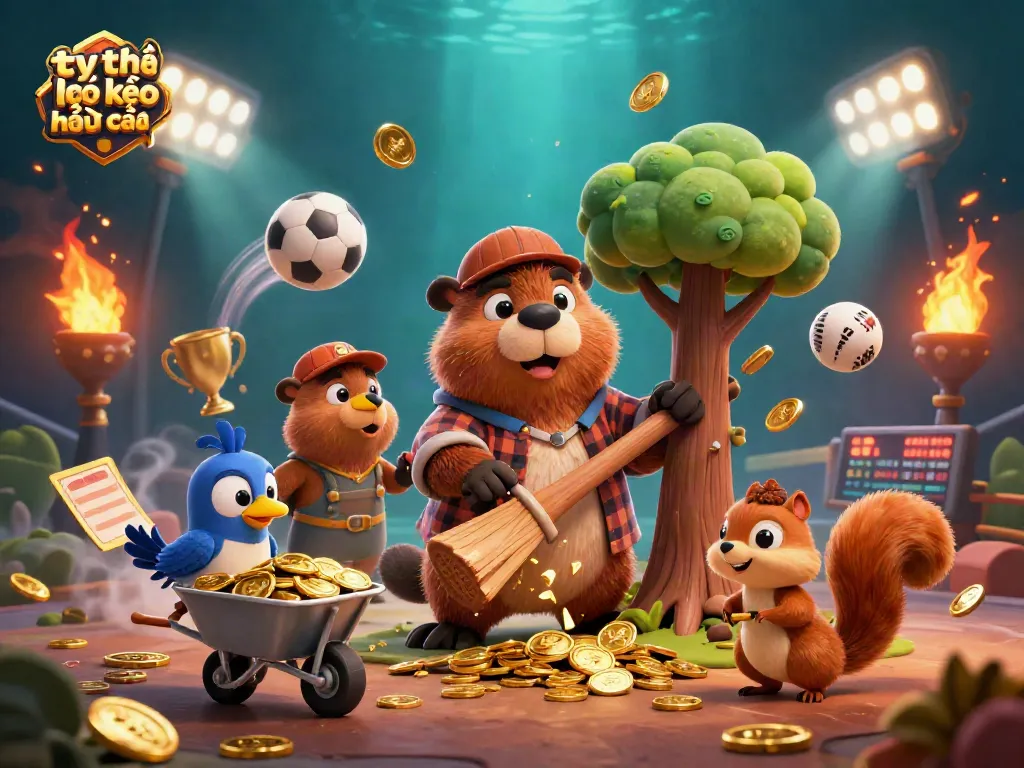 Engage with tỷ lệ kèo nhà cái through a dynamic illustration of a beaver and friends in a gold-filled casino scene.