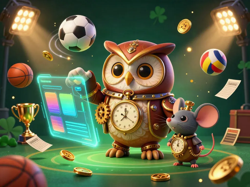 Experience the thrill of llwin with a vibrant 3D scene featuring a time-traveling owl and steampunk elements.