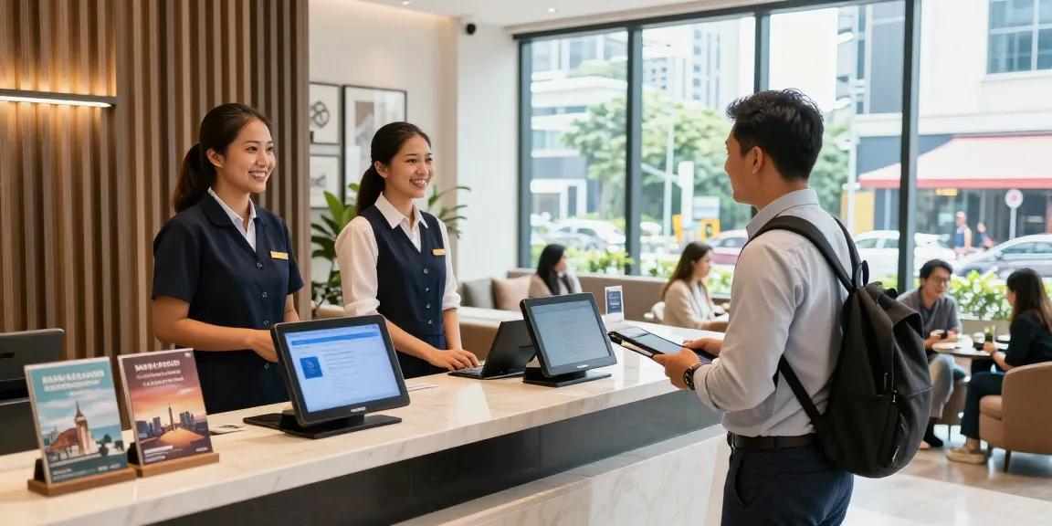 rokok88 slot login at ROKOK88 hotel check-in desk with friendly staff and modern lobby.