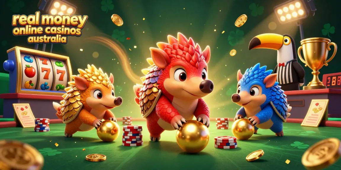Experience the excitement of real money online casinos Australia with dynamic pangolin characters engaging in a thrilling game.