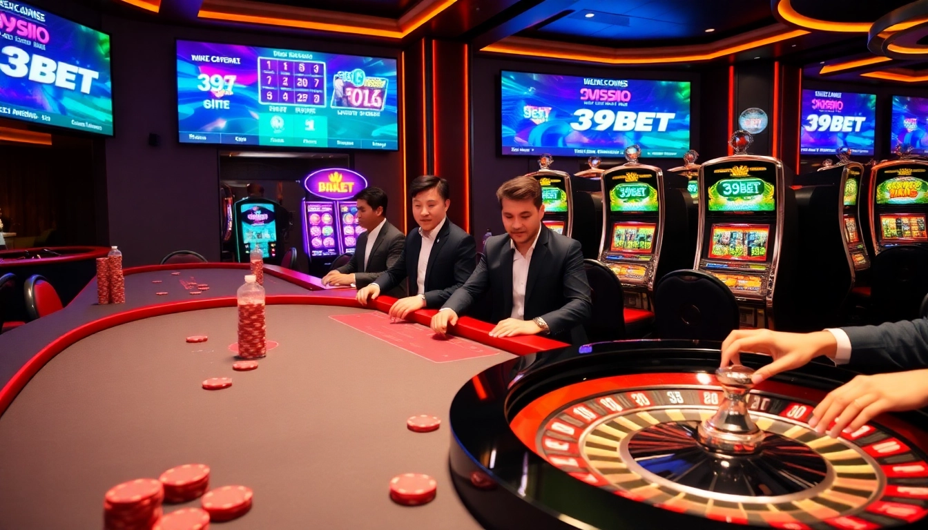 39BET casino scene with players engaging in exciting gameplay at online tables.