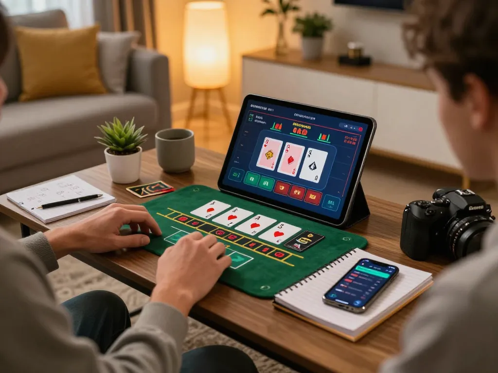 Experience thrilling gameplay at casino go8 with live blackjack on a tablet in a cozy home setting.