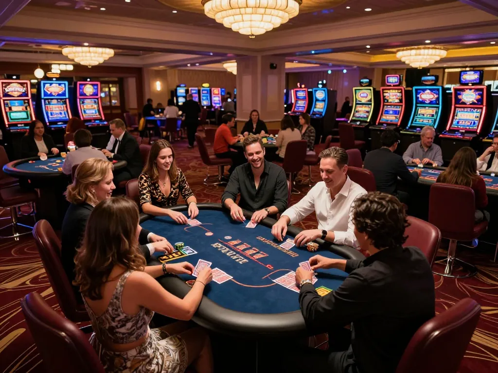 Players enjoying an engaging poker game at vipwin casino under luxurious ambient lighting.