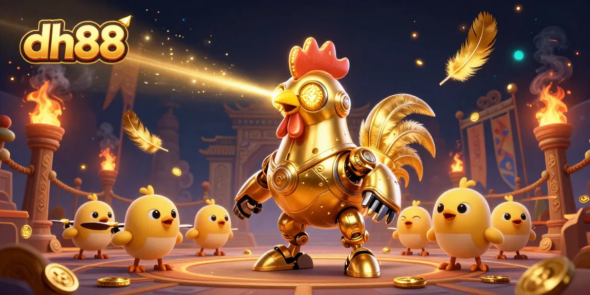 Watch the dh88 golden rooster robot illuminate the casino arena with laser beams and baby chick drones.