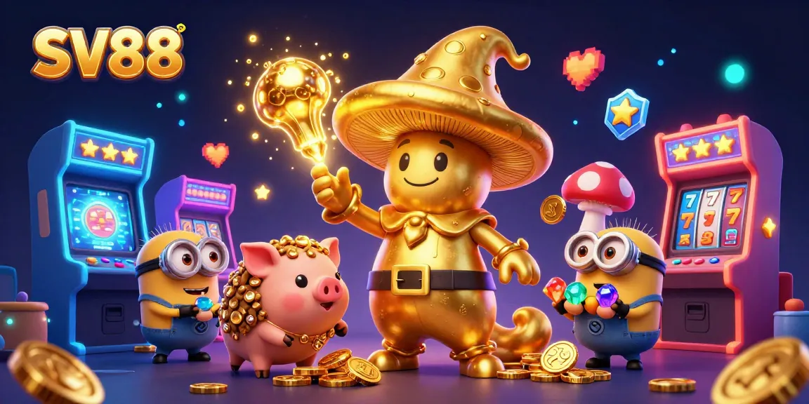 Experience the thrill of winning with SV88's golden mushroom wizard in a rich casino setting.