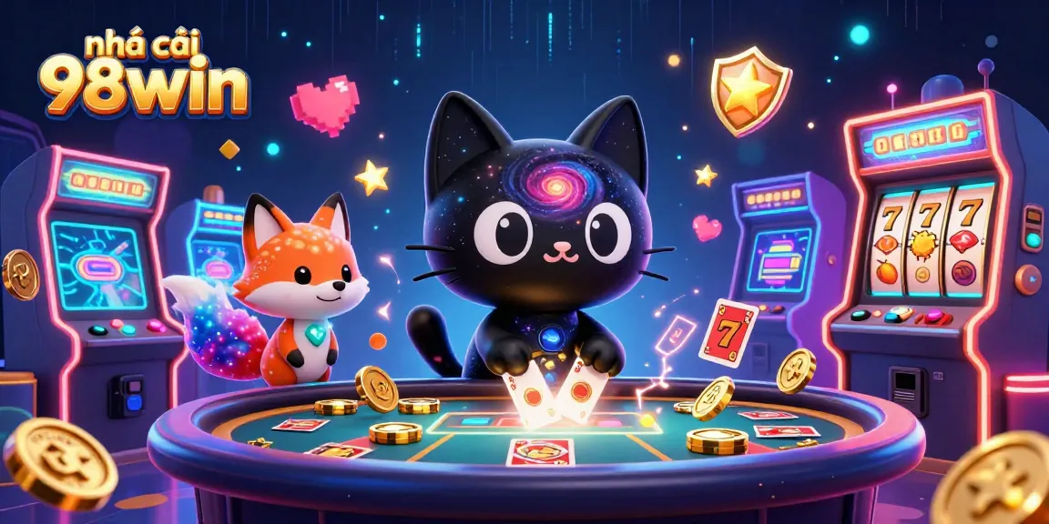 Engage in thrilling experiences with nhà cái 98win at a vibrant cosmic casino table.