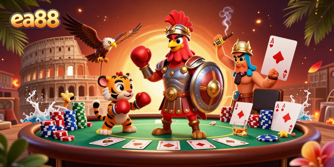 Experience exciting gameplay with ea88 as cartoon characters enjoy a vibrant poker scene.